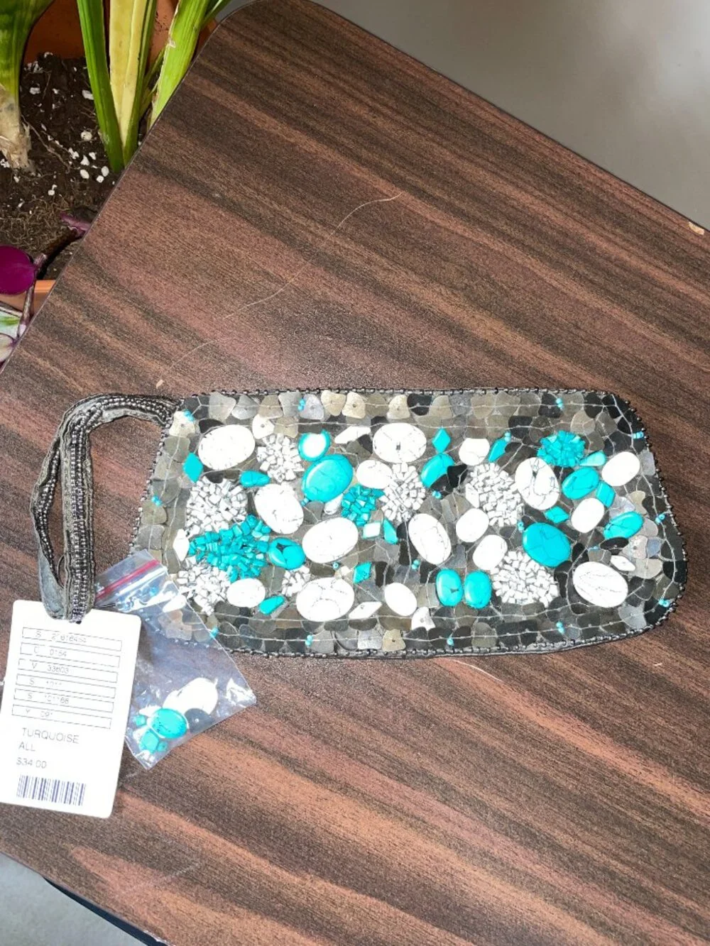 NWT Ecote Turquoise Stone Beaded Mini Bag — Boho Statement Wristlet Urban Outfit